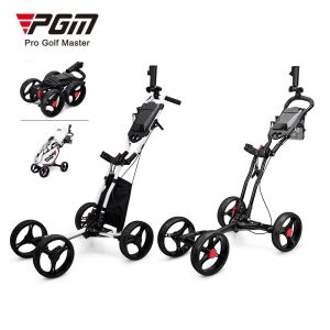 PGM Multipurpose Four Wheel Golf Push Cart Foldable Trolley with Brake System Umbrella Bottle Holder