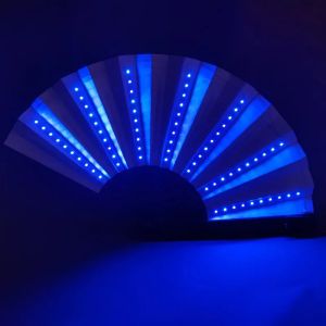 Led Light Glowing Fluorescent Fan with Battery Foldable Hand Fan for Night Performance Dance Dj Bar Club Party Decoratio