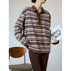 Brown Striped Retro Design Sense Loose Feel Sweatshirt
