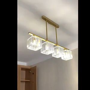 Retail And Wholesale Three Color Light Ceiling Lamp Luxury Crystal Gold Chandelier Bar Living Room Restaurant Long Strips
