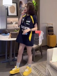 Loose Mid-Length Short-Sleeve Womens T-Shirt Summer Trendy European Style Oversized Cover Butt Cotton Printed round Neck Top