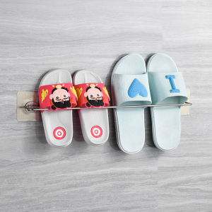 No-Drill Bathroom Slipper Rack Toilet Storage Shelf Wall-Mounted Towel Bar Simple Household Organizer Stainless Steel Holder