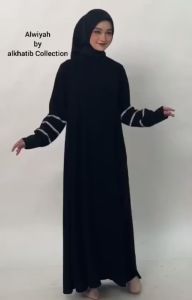 Abaya Gamis Eksklusif Branded Alkhatib Wanita Remaja Simpel Elegan Jetblack Saudi Scothlight Manset