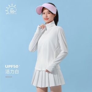 เสื้อคลุมกันแดดผ้าไหมน้ำแข็งคอตั้ง 2023 ใหม่ล่าสุดสำหรับผู้หญิง เสื้อคลุมกันแดดแบบสวมหัวไม่มี ป้องกันรังสียูวี น้ำหนักเบา ระบายอากาศได้ดี