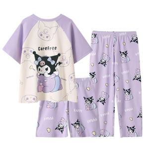 MiiOW | ชุดนอนเด็กผู้หญิงผ้าฝ้ายแท้แขนสั้นบางฤดูร้อน ชุดอยู่บ้าน 3 ชิ้น คอตตอน 100% ระบายอากาศได้ดี แห้งเร็ว ระบายความชื้นได้ดี