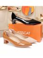 Kisscat Kiss Cat New Style Chunky High Heel Pointed Toe Genuine Leather Slip-On Women's Shoes Fashion Single Shoes KA54167-10. 