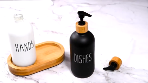 500ml Dish Soap Bottle with Bamboo Pump Kitchen Refillable Liquid Soap Dispenser Hand Soap Lotion Container for Farmhouse Decor
