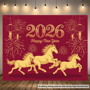 VIKAMA 2026 Năm Ngựa Tấm Thảm Ngựa Phi Nước Đại Lễ Hội Pháo Hoa Bức Tranh Tường Polyester Ghế Sofa Phòng Khách Phông Nền Trang Trí