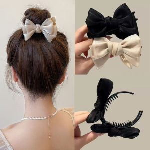 1pcs/2pcs/3pcs Solid Color Shiny Mesh Bow Hair Clip for Woman Fashion Girl Meatball Head Hair Clip Grab Clip Hair accessories