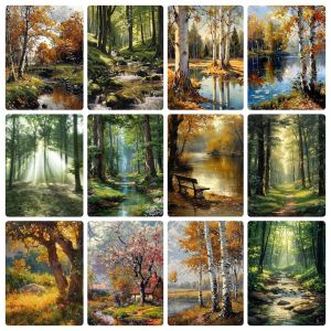 BILIBILI | Painting with Numbers Tree Landscape Forest HandPainted Kits Gift Drawing By Numbers Oil Painting Diy Wall Decoration