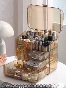 💟SOLUTION65💟 Dustproof Makeup Box with Drawer Cosmetics Box Cosmetic Organizer Box Makeup Case Cosmetics Case Makeup Box Cosmetics Box Makeup Rack Cosmetics Rack Makeup Holder Cosmetics Holder Perfume Box Perfume Holder Skincare Box Skincare Case