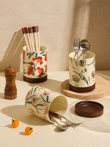 Retro Ceramic Chopsticks Holder Kitchen Drying Mold Proof High End Chopsticks Bucket Home Use round Shape Single Tube Chopsticks Stand