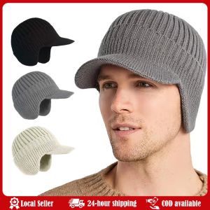 Men Winter Knitted Peaked Hat with Earmuffs Windproof Warm Earflap Hat Cycling Baseball Hat Knitted Newsboy Hats with Visor 2025