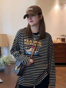 -loose-t-shirt-w-crew- Neck -long-sleeve-print-falleazy-culture-round Collar Woman Top Basett-windfall