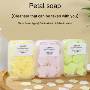 Disposable Soap Sheet Portable Petal Soap Piece Hand Wash Sheet Soap Paper Travel Soap Box Set