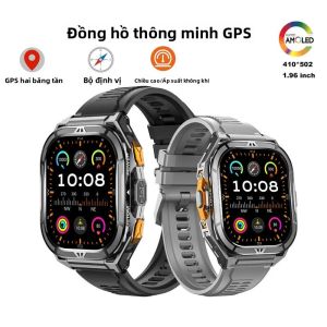 Đồng Hồ Thông Minh GPS Mới 2025 Dành Cho Nam Màn Hình AMOLED HD 1.96 Inch Chống Nước 5ATM Gọi Bluetooth La Bàn Thể Thao Tương Thích Với Android Và iOS