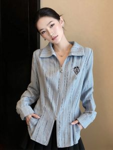 AIYITI | Design Double Zipper Blue Shirt
