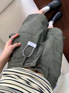 กางเกงยีนส์ขาตรงเอวสูงสไตล์อเมริกันสำหรับผู้หญิงไซส์ใหญ่ กางเกงขาสั้นทรงหลวม 5 กระเป๋า ทรงหลวม ทรงหลวม ทรงหลวม