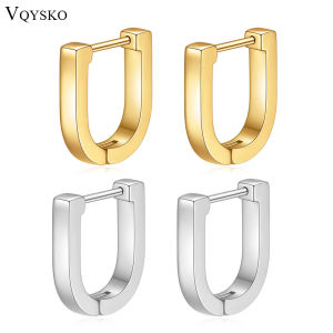 VQYSKO U Shaped Earrings Geometric Tiny Hoop Minimalist Gold Loop Chunky Square Circle General Jewelry