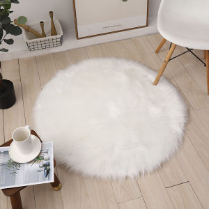 White Long Plush round Carpet Bedroom Bedside Living Room Nordic Makeup Vanity Chair Woolen Floor Mat Customizable Machine Washable