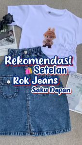 SETELAN ROK JEANS PANJANG SAKU DEPAN ANAK PEREMPUAN MOTIF LABUBU