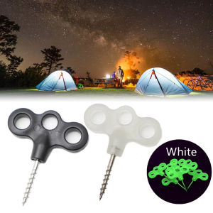 6Pcs Screw Hooks Rope Buckles Hiking Camping Pins Tent Nails Luminous Travel Outdoor Gear Tent Accessories Three-Eye Outdoor Deck Rope Fasteners Tent Accessories