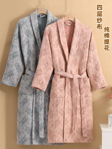 New Pure Cotton Ladies Bathrobe Four Layers Thick Long Hotel Gauze Absorbent Quick Dry Bathrobe for Autumn Winter Hotel Use