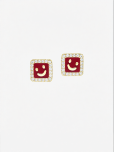 Smiling Face Diamond Earrings 14K Gold