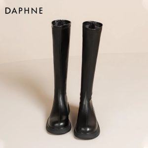 Daphne | Black Women Winter Below-knee Platform Fleece-lined Knight Boots