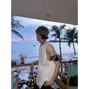 American Vibe Basketball Sports Vest Men Summer Trendy Fitness Sleeveless T-Shirt Shoulder Pad Inner Wear Top Cotton round Neck