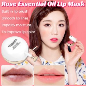 ✨[With Lip Brush]✨Erase Lines Plump Lips Rose Essential Oil Lip Mask Nourishing And Moisturizing Smooth lip lines improve lip color Repair moisture Brightens Rose essential oil lip mask  玫瑰精油唇膜