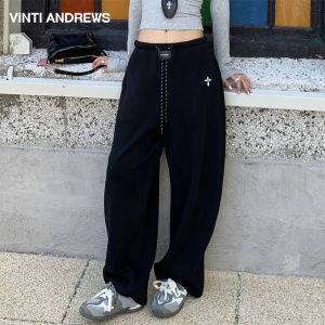 Airy Cotton Drawstring Straight Wide Leg Trousers