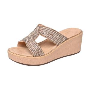 Women's Summer Fashionable Outdoor Wear Wedge Heels Sandals Thick Bottom High Heels Embedded Diamond New 2026 Waterproof Platform