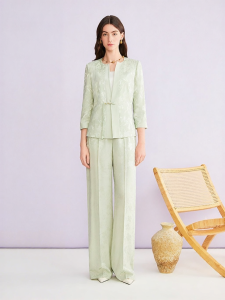 Chinese Style Buttoned Jacquard Silk Blended Suit Jacket