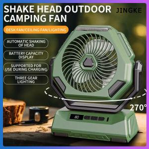 2024 New Multi functional Shaking Head Camping Fan 6000mAh Rechargeable Outdoor Fan 6-inch Portable Digital Display Table Fan with Lighting