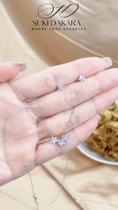 【S999 Starry Grace】SUKI DAKARA S999 Silver Zircon Star Jewelry Set – Necklace & Earrings for Women