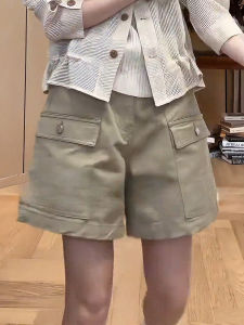 MEITESIJIAONU | Khaki Retro Utility Shorts For Plus Size Women