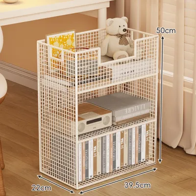 Simple Desk Side Bookshelf Portable Floor-standing Storage Rack Childrens Easy-to-Use Bookcase with Mobile Wheels Organizer