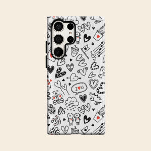 Doodle Love Heart Print Luxury Fashion Full Lens Protective Case for Samsung Galaxy S26 S25 S24 A56 A36 Plus Ultra