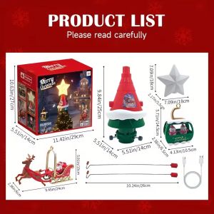 LED Christmas Tree Topper Rotating Santa Claus Sled Ornament Musical Light Decoration for Holiday Festival Home Party Gift