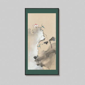 New Chinese Style Restaurant Background Wall Multi-Panel Vertical Hanging Painting Office Cloud Water Lotus Heart Ink Wash Decorative Artwork