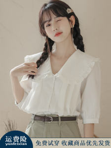 White Short Sleeve Doll Collar Chiffon Shirt Womens Professional Design Sensation Unique Elegant Top Summer Fashion Shirt