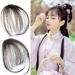 Invisible Ancient Chinese Style Womens Wig Frontal Hair Piece Natural Looking Side Bangs Real Hair High Temperature Silk