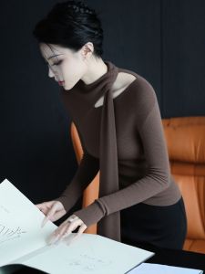 SHANGSHA | Elegant and Rare Soft Lazy Knitted Top Khaki Turtleneck