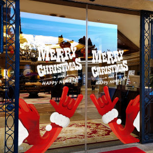 Christmas Decoration Decoration Window Stickers Internet Celebrity Santa Claus Gesture Window Flower Window Static Sticker Glass Door Sticker