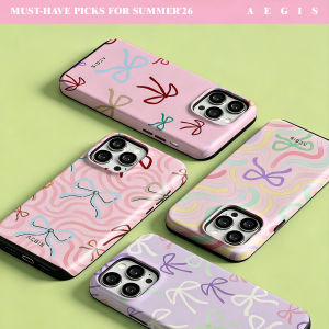 Potdemiel | Pastel Multicolor Bow Doodle Double Layer Hard Shell for iPhone 17 16 15 14 Plus 13 Pro Max Anti-Drop Shockproof PC Case