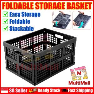 Black Foldable Storage Basket–Stackable Foldable Plastic Crates | Collapsible Basket for storage | Car Storage Basket | Foldable Portable Easy Storage