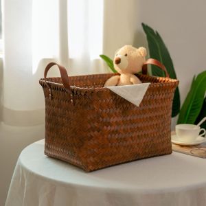 American Style Handmade Woven Clothing Storage Basket Dirty Laundry Basket Storage Caddy Vine Simulation Basket Organizer