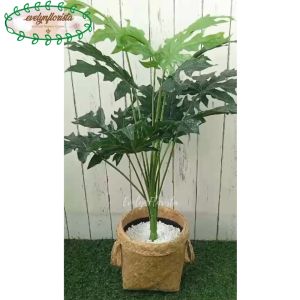 Pohon Hias Artificial Papaya Leaf X12 Semi Latex Pot Dasar Hitam Cover Anyaman Purun Handle Dekorasi