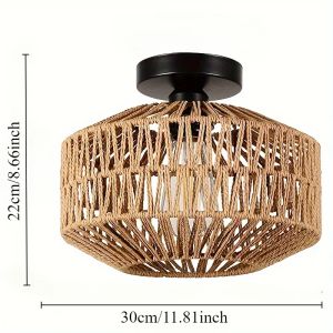 JOYINLED Handcrafted Rattan Bohemian Ceiling Light - Rustic Farmhouse Charm Easy Mount Ideal- Light Bulb Not Included